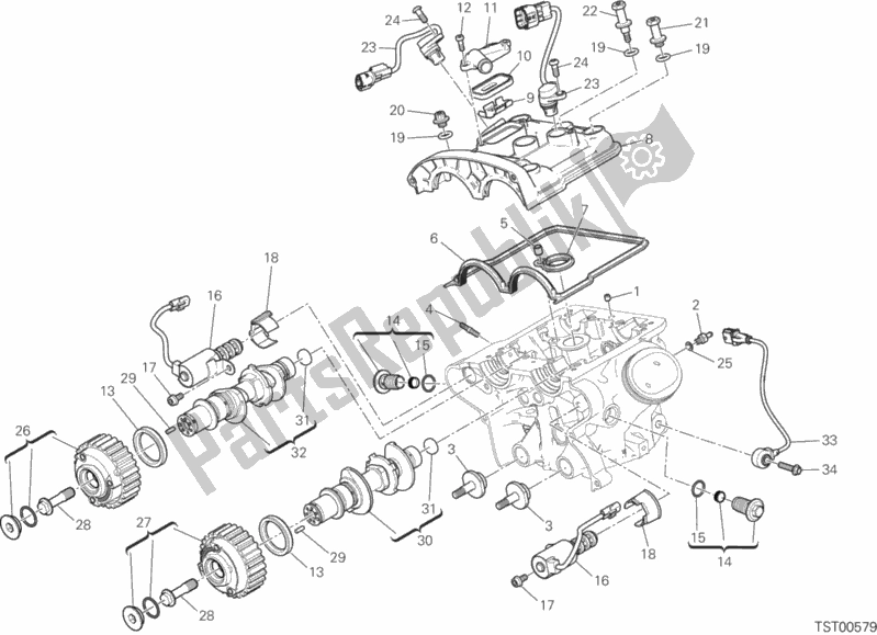 Todas as partes de Cabeça Do Cilindro Vertical - Cronometragem do Ducati Multistrada 1200 S Touring USA 2015